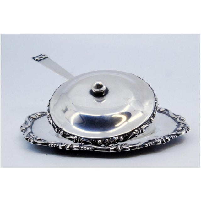 Butter Dish in Embossed Silver with Cut Glass Core, Knob Lid and Knife For Sale - Image 3 of 9