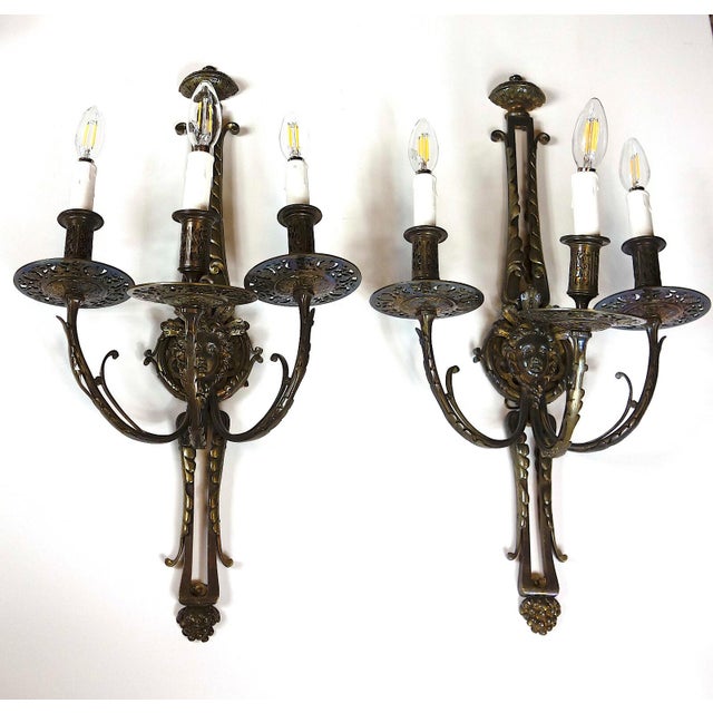 Antique Art Nouveau Empire Bronze Wall Lamps from Unbekannt, 1920s, Set of 2 For Sale - Image 11 of 11