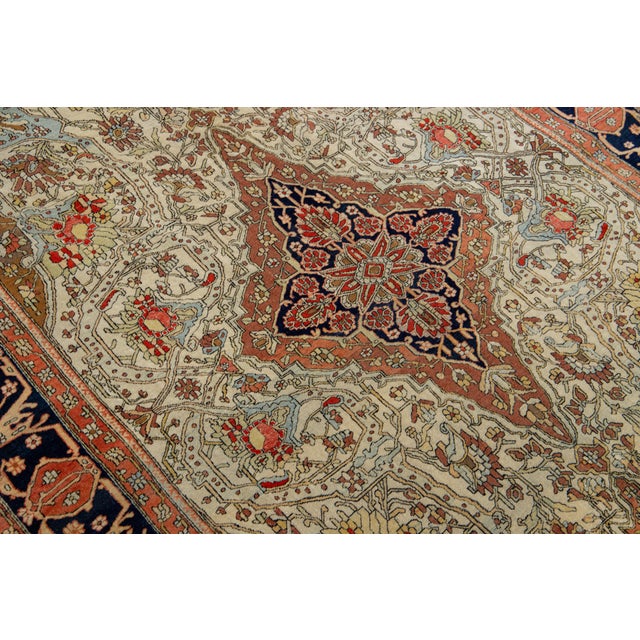 Textile Antique Persian Mohtasham Kashan Designed Wool Rug Handmade in Beige For Sale - Image 7 of 7