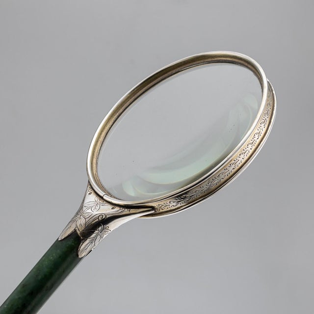 Green Antique Silver and Spinach Jade Magnifying Glass, 1880s For Sale - Image 8 of 18