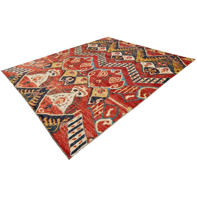 Moroccan Style Hand-Knotted Wool Area Rug With Graphic Tribal in Terracotta Red For Sale - Image 12 of 12