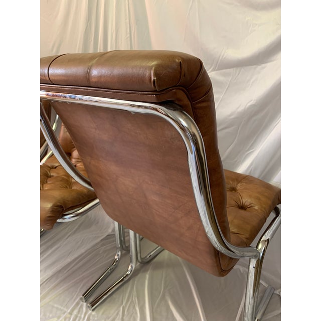 Modern Set of 4 Vintage Mod Daystrom Chrome & Faux Leather Quilted Dining Chairs, Dated 1977 For Sale - Image 3 of 12