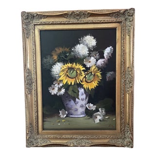 Signed Oil on Canvas Floral Still Life For Sale