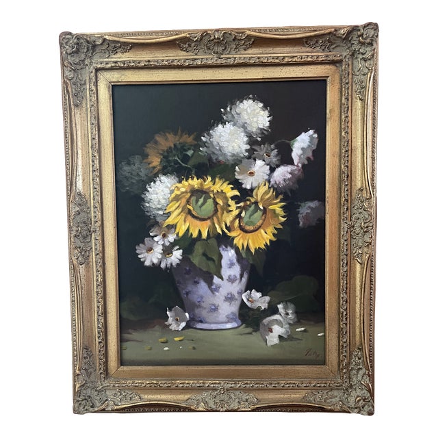 Signed Oil on Canvas Floral Still Life For Sale