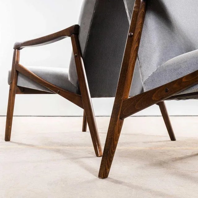 Armchair in Grey Cotton Velvet by Jaroslav Smidek, 1950s For Sale - Image 4 of 9