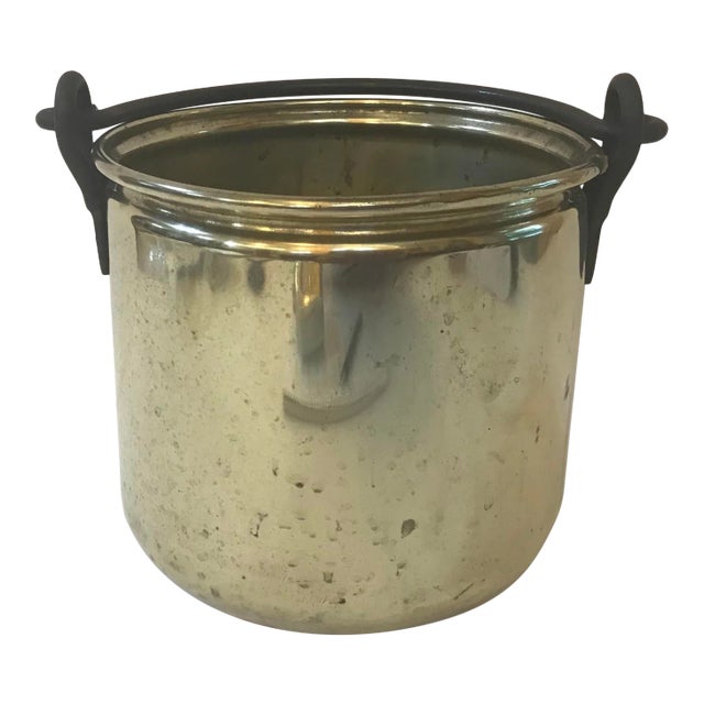Vintage Brass Jamb Pot With Iron Metal Handle For Sale