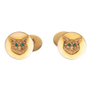 J.E. Caldwell Fox Cufflinks Vintage 14k Yellow Gold Estate Fine Animal Jewellery - 2 Pieces For Sale