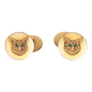 J.E. Caldwell Fox Cufflinks Vintage 14k Yellow Gold Estate Fine Animal Jewellery - 2 Pieces