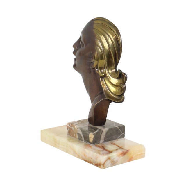Metal Bronze Art Deco Sculpture of a Woman on Marble, 1930s For Sale - Image 7 of 16