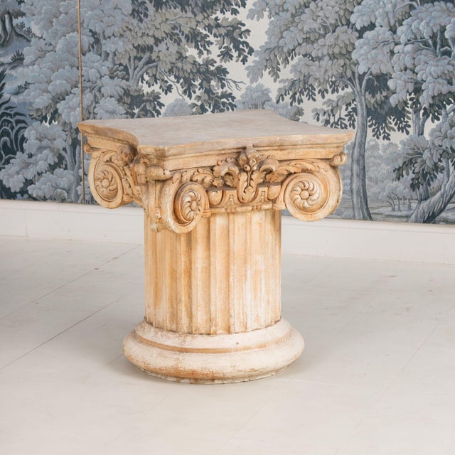 Neoclassical Mid 20th Century French Plaster Column Stand Side Table For Sale - Image 3 of 18