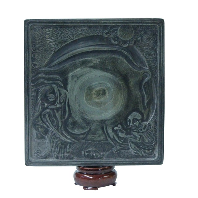 Stone Chinese Elephant Lohon Motif InkStone Dip Pen Brush InkWell Pad For Sale - Image 7 of 8