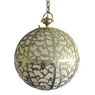 Large Solid Brass Rice Paper Chinoiserie Pendant For Sale