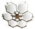 Italian midcentury flush mount with six glossy white Murano glass shades mounted on solid brass frame in bronze finish /...