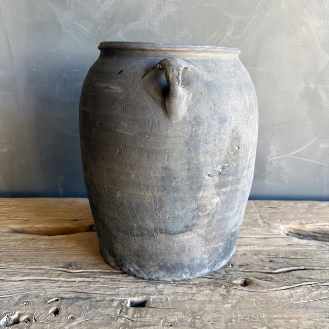 Late 20th Century Vintage Matte Gray Clay Pottery With Handles For Sale - Image 5 of 6