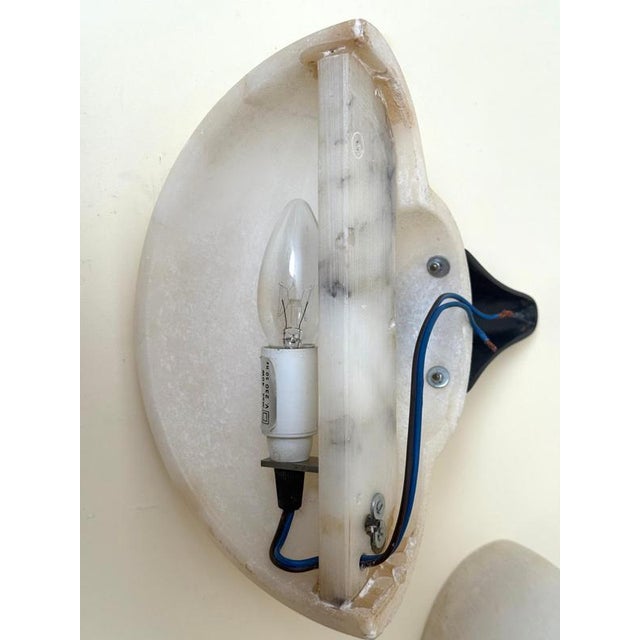 Art Deco Style Hand-Carved Alabaster and Brass Wall Sconces, 1980, Set of 2 For Sale - Image 11 of 15
