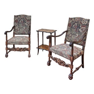 Sun King Style Armchairs in Oak, Set of 2 For Sale