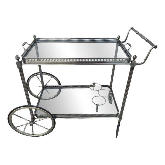 Silver Jansen Rolling Serving Cart by Maison Jansen For Sale