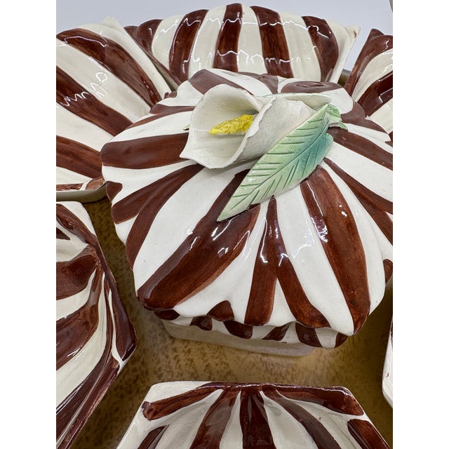 Brown Mid Century Hand Painted Ceramic Lazy Susan Serving Set -Made in Italy For Sale - Image 8 of 12