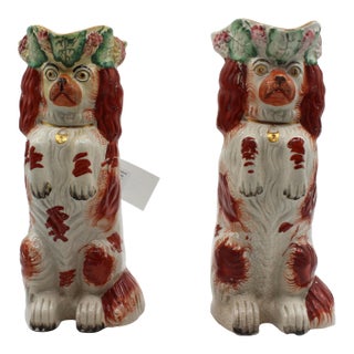 1860s English Staffordshire Red King Charles Spaniel Pitchers - a Pair For Sale