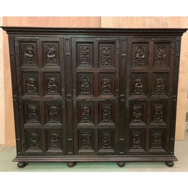 Renaissance Style Three-Door Storage Cabinet For Sale - Image 12 of 17