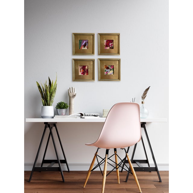 Four original mini paintings by Jessalin Beutler in a curated set with matching gilded wood frames. Arranged on the wall,...