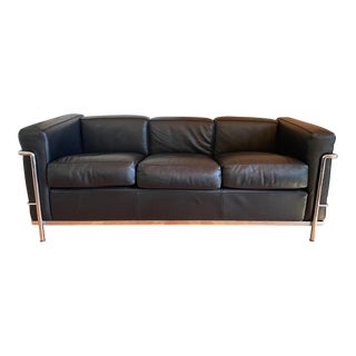 Cassina Italy Le Corbusier Lc2 Black Leather 3-Seat Sofa. Signed. Set Available. For Sale
