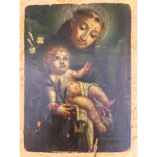 17th Century Original Oil on Wood Panel of St. Anthony of Padua For Sale - Image 6 of 18