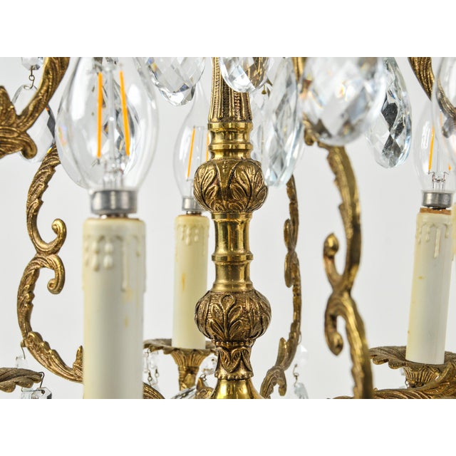 Vintage Petite French Brass and Crystal Chandelier For Sale - Image 14 of 17