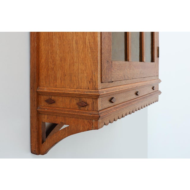 Art Deco Oak Wall Cabinet with Amber Glazed Door, Belgium, 1920s For Sale - Image 9 of 13