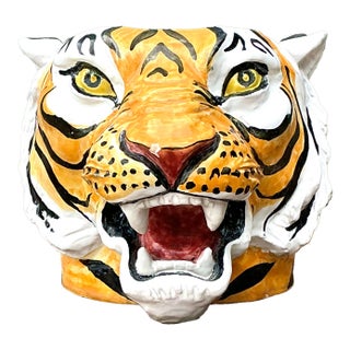 Vintage Italian Hand Painted Tiger Cache Pot For Sale