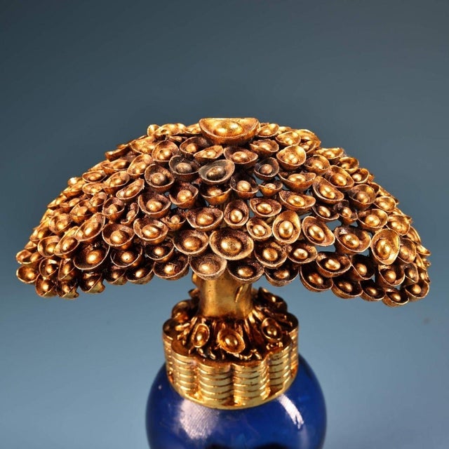 Traditional Gilt Metal "Money Tree" Sculpture on Lapis Lazuli Base For Sale - Image 3 of 10