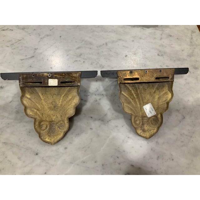 1990s Pair of Vintage Brass Clam Shell Sconces With Black Wood Shelves for Nautical, Palm Beach Regency & Grandmillennial Styles+ See Pics! For Sale - Image 5 of 11