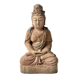 Early 20th Century Guan Yin Meditating Buddha Carved Wood Figure