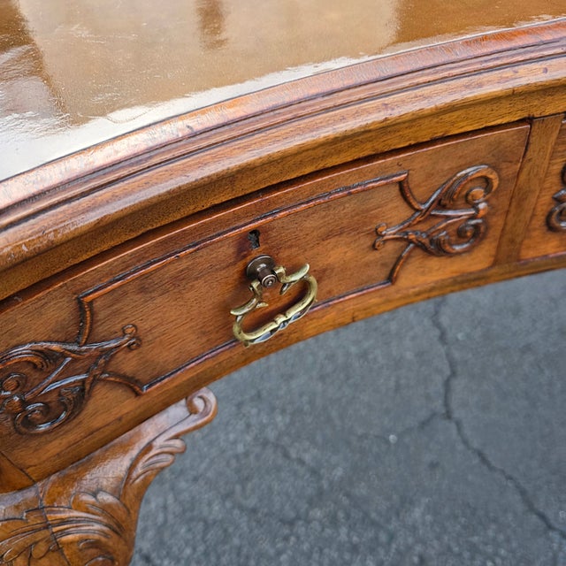 Fine American Chippendale Revival Carved Walnut Leather Top Writing Desk With Ball-and-Claw Feet, Circa 1940 For Sale - Image 4 of 13