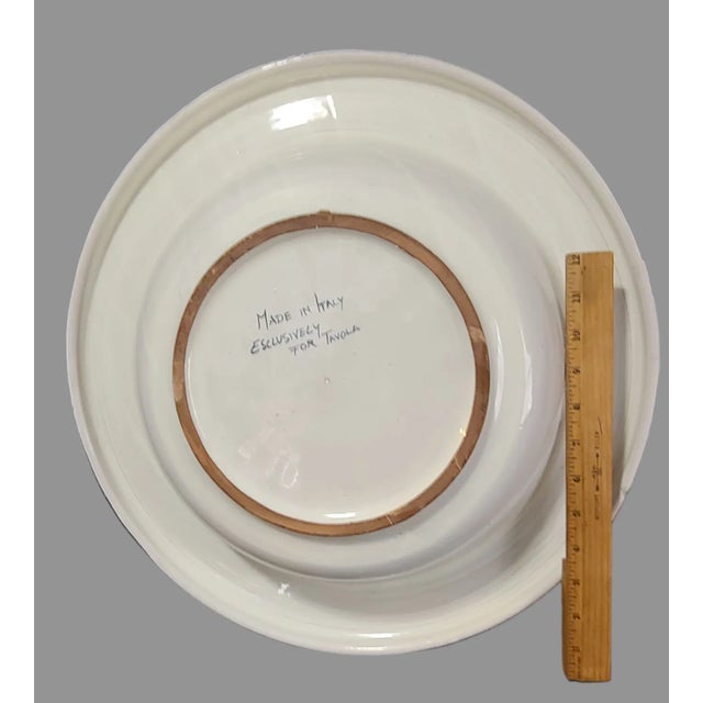 Large Late 20th Century Hand Painted Pottery Blue & White Center Piece Bowl Made in Italy For Sale - Image 10 of 10