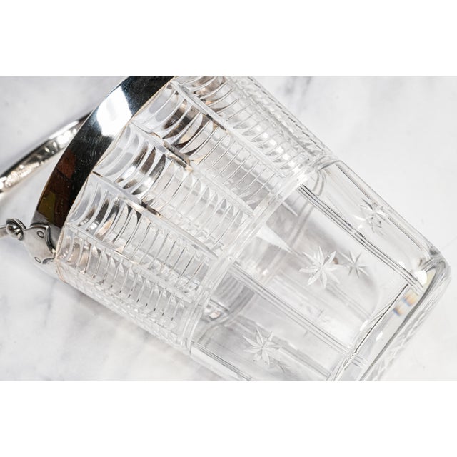 Silver Brilliant English Vintage Crystal Ice Bucket Silverplate Rim Handle Luxury Barware Home Decor For Sale - Image 8 of 10