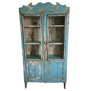 Weathered Antique Turquoise Cabinet For Sale
