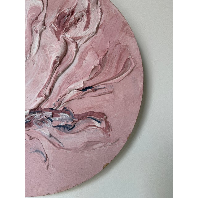 1980s Vintage Heavy Impasto Expressionist Abstract Mixed-Media Painting on Round Wood Panel For Sale - Image 10 of 12