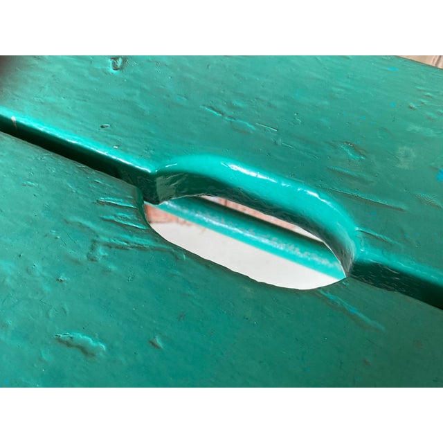French Brutalist Wooden Stool in Green Paint, 1950s For Sale - Image 14 of 18