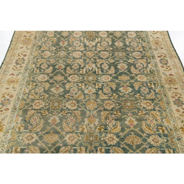 6x9 Antique Agra Style Wool Rug in Muted Sage Green, Ochre, and Ivory For Sale - Image 10 of 11