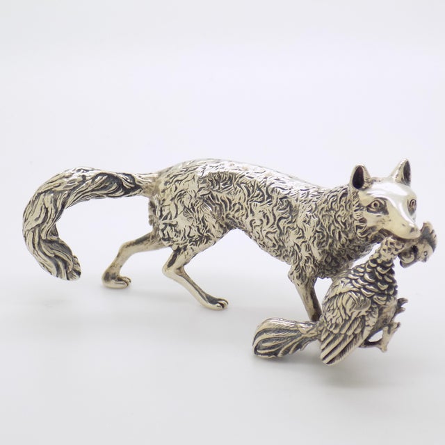 Vintage Italian Handmade Genuine Silver Large Fox With Hunted Game Figurine Rare Sculpture For Sale - Image 4 of 10