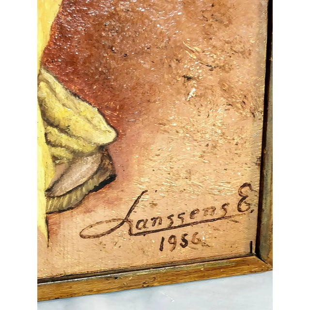 Metal Vintage Signed Lady Dancer Oil Painting Board For Sale - Image 7 of 12