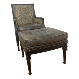 Bausman & Company Lillian August Leather Chair + Ottoman For Sale