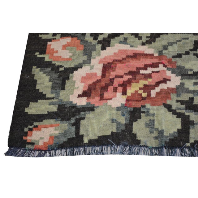 1930s Vintage Bessarabian Floral Hand Made Organic Wool Natural Color Kilim,6'7"x9' For Sale - Image 5 of 6