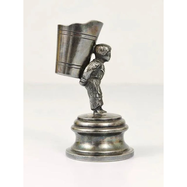 Silver Art Nouveau Silver Toothpick Holder Displaying a Boy at Grape Harvest, 1920s For Sale - Image 8 of 11