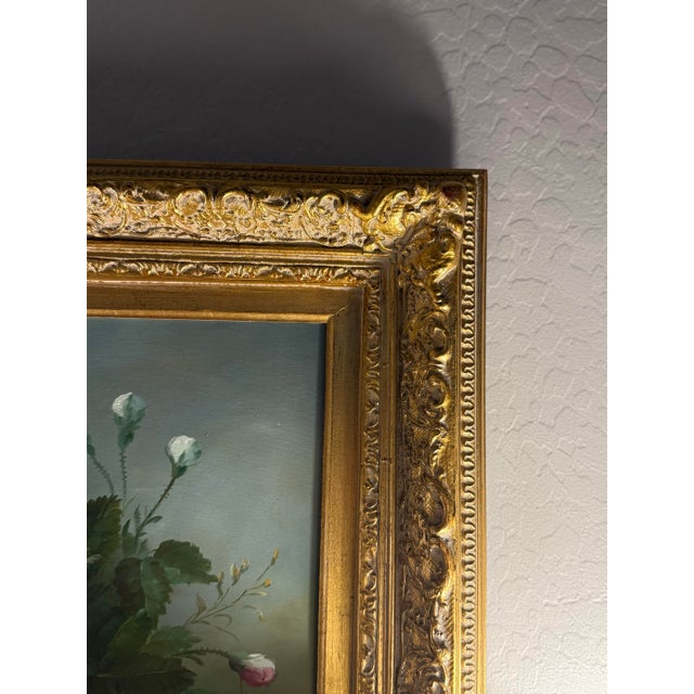 Large Floral Still Life | Oil on Canvas Painting in Ornate Gilt Frame For Sale - Image 4 of 10
