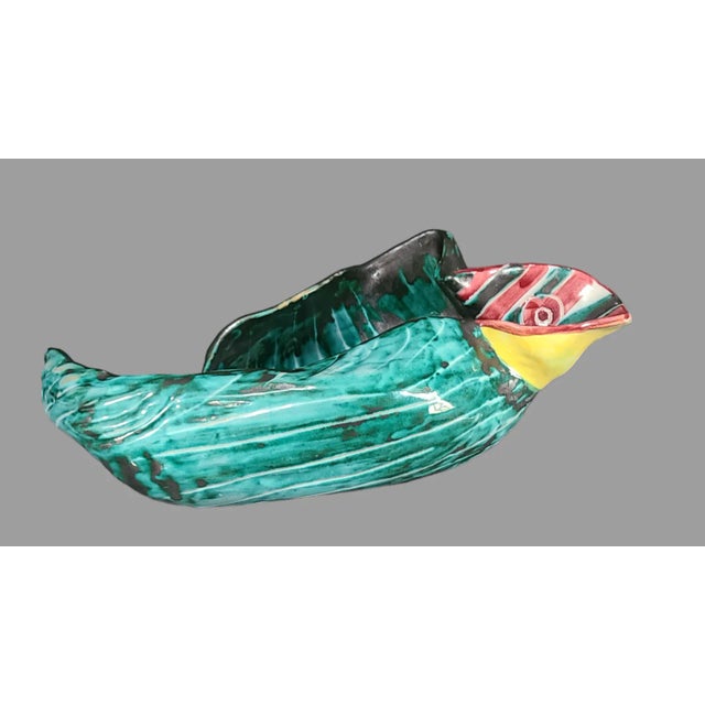 Ceramic Mid Century Modern Italian Majolica Ceramic Abstract Parrot Dish / Bowl For Sale - Image 7 of 8