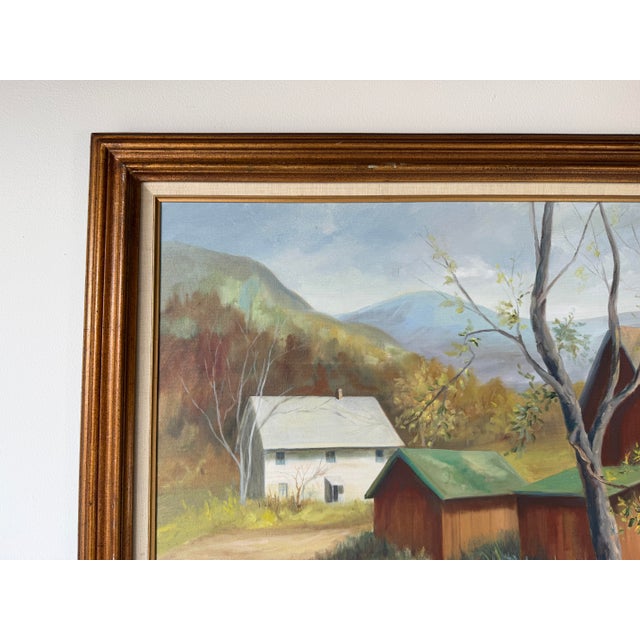 1970s Vintage Rural Autumn Landscape Oil on Canvas Painting – Wood Frame For Sale In Miami - Image 6 of 12