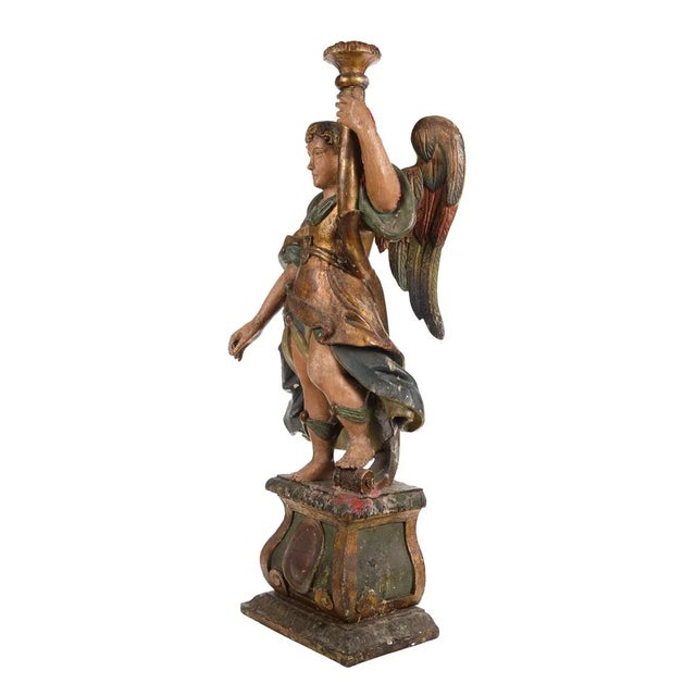 17th Century Venetian Polychrome & Giltwood Angel Torchères - A Pair For Sale - Image 4 of 10