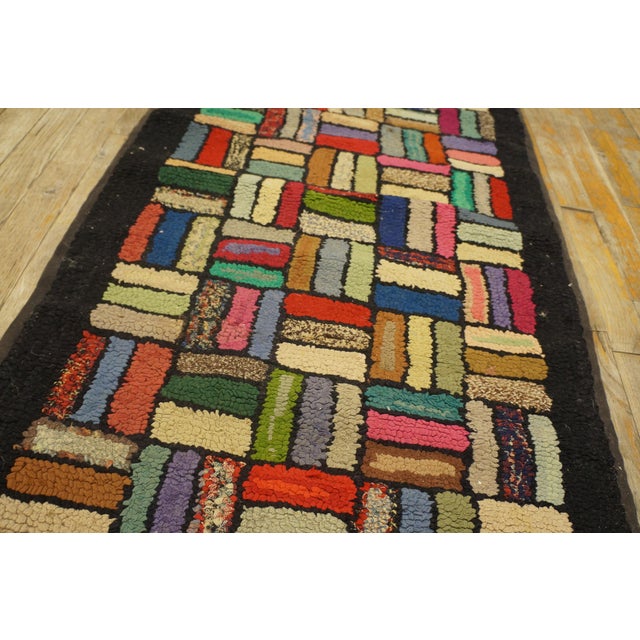 1920s Multicolor Basket Weave Antique American Hooked Rug 2' 2" X 11' 8" Cotton Wool Carpet For Sale - Image 15 of 18